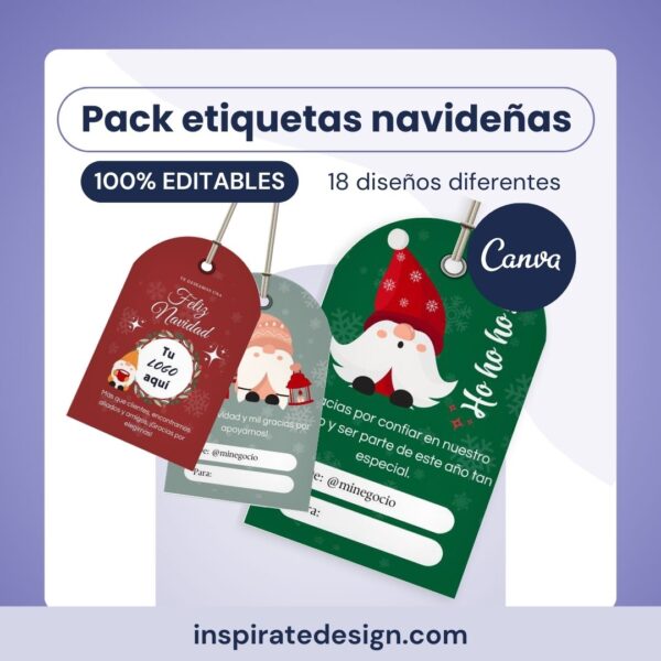 Pack de etiquetas navideñas personalizables para negocios y emprendedores